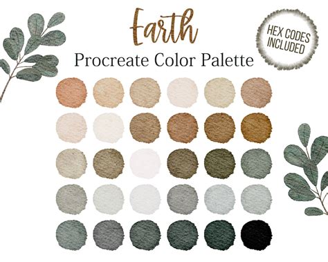 Procreate Palette Green Earth Tones Palette Hex Codes Brown Etsy