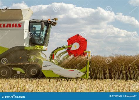 Modern Claas Combine Harvester Header Cutting Crops Editorial
