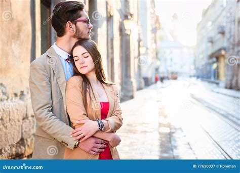 Young Fashion Elegant Stylish Couple Posing On Streets Of Europe Stock Image Image Of Female