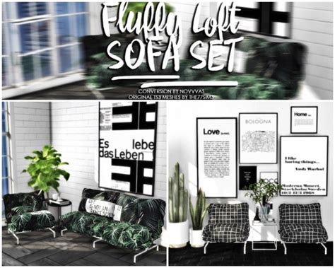 Мебель для гостиной Fluffy Loft Sofa Set By Novvvas Мебель для Sims 4
