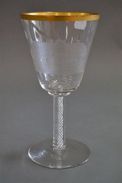 Victorian Engraved Glass Goblet With Air Twist Stem British Victorian Glass