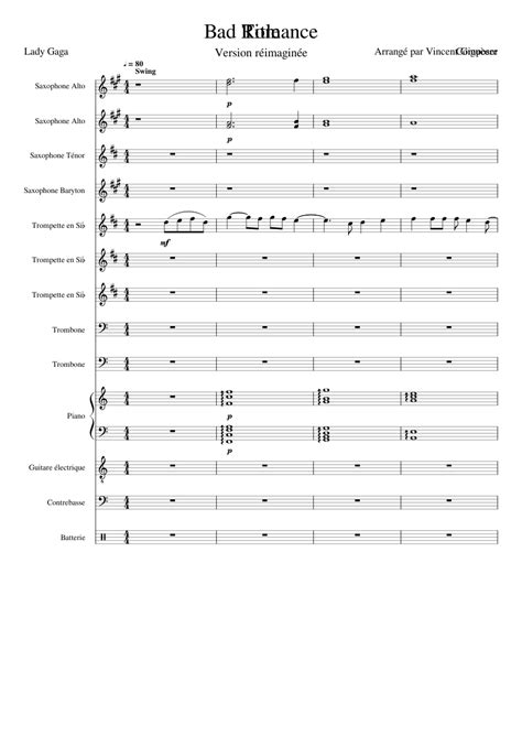 Bad Romance Sheet Music For Piano Trombone Saxophone Alto Saxophone Tenor And More Instruments