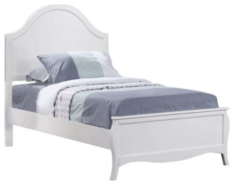 Wooden Twin Size Bed With Camelback Headboard And Flared Legs White