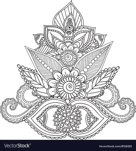 Coloring Pages For Adults Henna Mehndi Doodles Vector Image