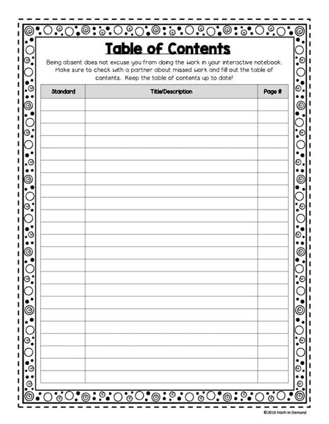 Table Of Contents Printable Template Printable Templates