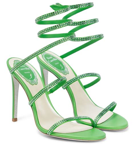 Rene Caovilla Cleo Embellished Satin Sandals In Green Lyst