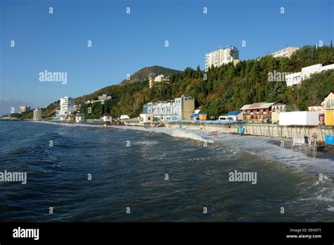 Public Beach In The Resort Town Of Alushta Crimea Russia Stock Photo