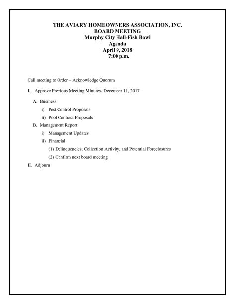 Hoa Meeting Agenda Template