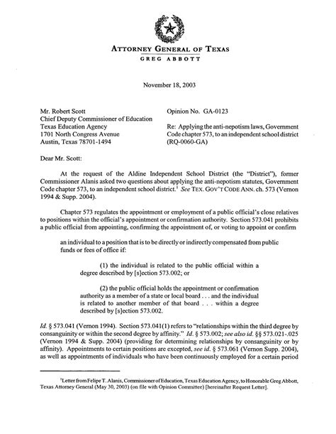 Texas Attorney General Opinion Ga 123 Page 1 Of 5 The Portal To