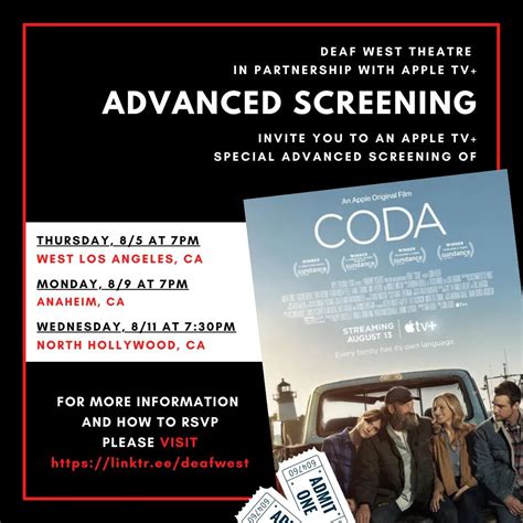 Advanced Screenings Of Coda 85 89 811 Deaf Events In Los Angeles