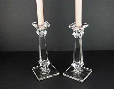Vintage Art Deco Glass Candlesticks Tall Glass Candlesticks Etsy