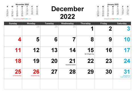 Free Printable December 2022 Calendar Pdf Png Image