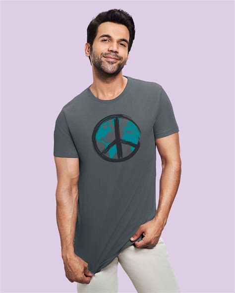 Buy World Peace Half Sleeve T Shirt For Men Grey Online At Bewakoof