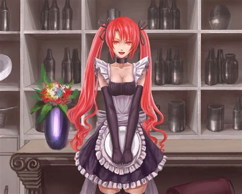 maid redhead bottle bar tail tails waitress twin tail animegirl anime hd wallpaper peakpx