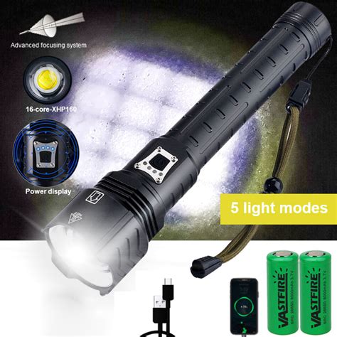 Powerful Xhp160 16 Core Led Flashlight Usb Rechargeable Torch Light