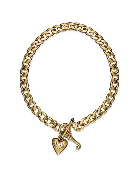 Juicy Couture Gold Tone Heart Charm Starter Collar Necklace In Metallic