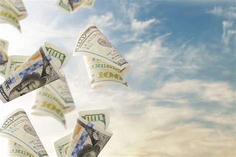 Flying Bonds One Hundred Dollar Bills Abstract Money Background Stock