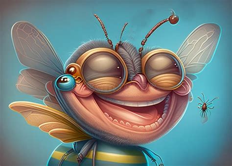 Matte Caricature Image Of Of A Smiling Happy Fly Portrait Stock