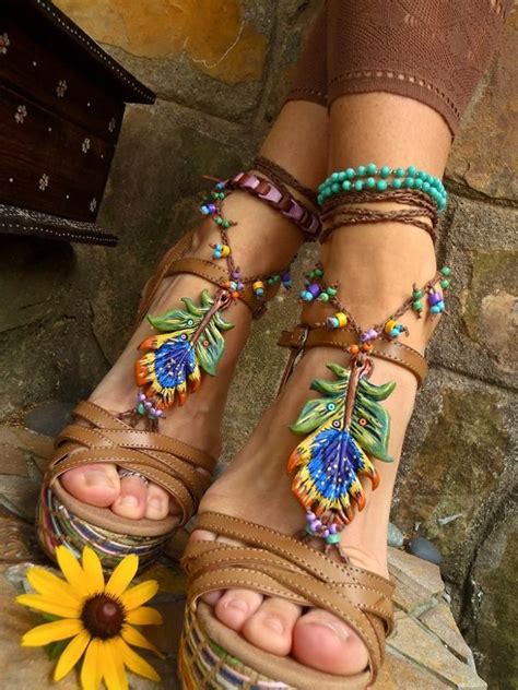 Flower Power Bohemian Shoes Bare Foot Sandals Hippie Style