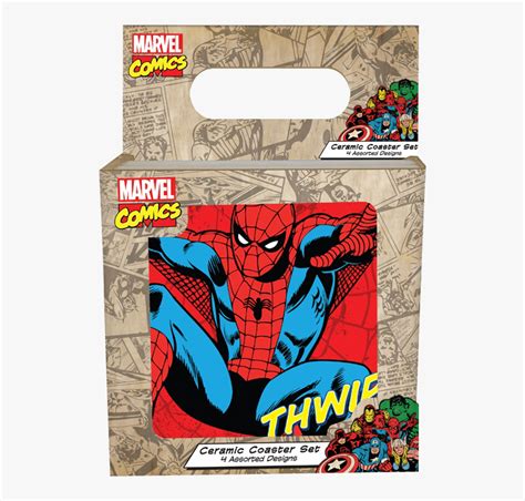 Marvel Comics 4 Piece Ceramic Coaster Set Spider Man Hd Png Download