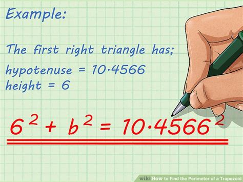 The area of the large right triangle is half the product of its base and its height. 3 Ways to Find the Perimeter of a Trapezoid - wikiHow