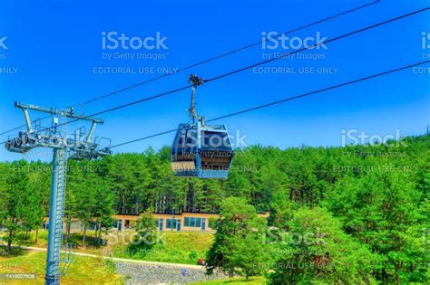 Gold Gondola In Operations During Summer Day At Zlatibor Serbia Stock