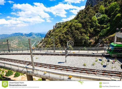 Montserrat Monorail Railway Train In A Beautiful Summer Day Catalonia
