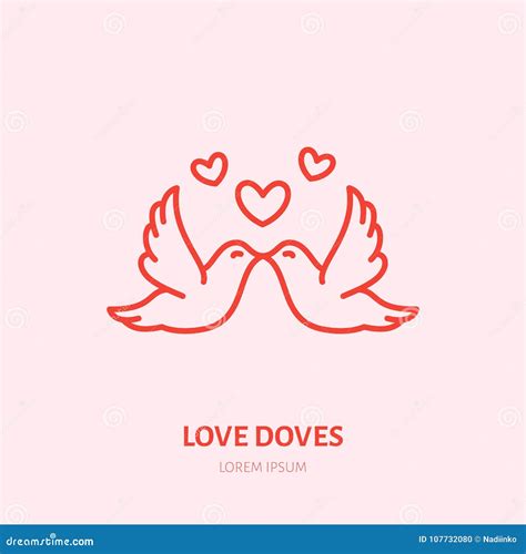 Kissing Doves Illustration Two Flying Birds In Love Flat Line Icon