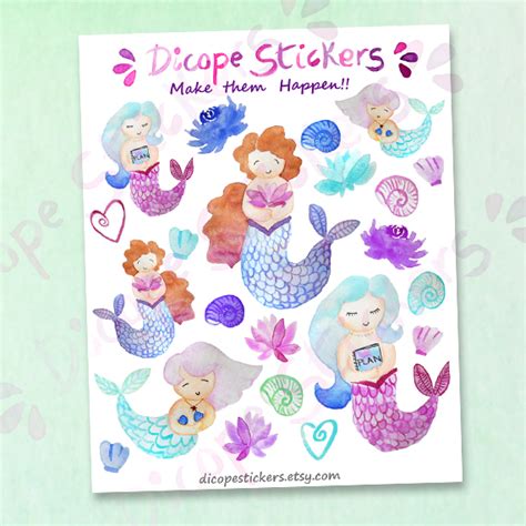 Watercolor Mermaids Planner Stickers Dicope Stickers