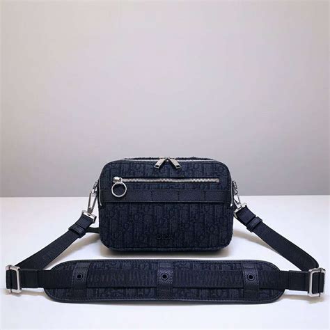 Dior Unisex Safari Messenger Bag Black Dior Oblique Jacquard Grained Calfskin Lulux