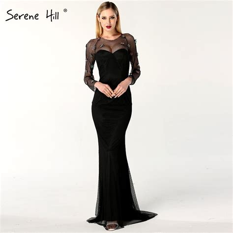 arabic long sleeve turkish black tulle mermaid formal evening prom party gown dress abiye gowns