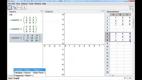 geogebra tutorial matrix operations youtube