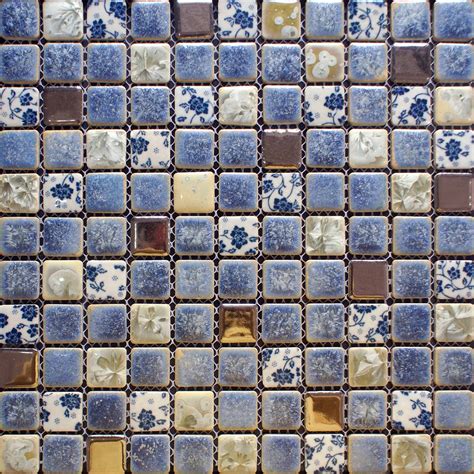 Porcelain Tile Backsplash Kitchen For Walls Blue And White Glazed