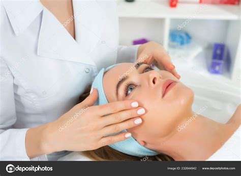 Female Beautician Doctor Patient Wellness Center Professional Cosmetologist Make Procedure Stock
