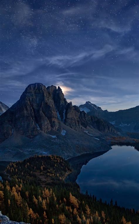 Download 950x1534 Wallpaper Summit Mountains Peak Lake Night Nature