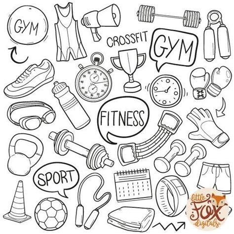Fitness Doodle Vector Icons Bodybuild Gym Fitness Crossfit Etsy