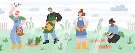 Premium Vector People Gardening Cartoon Illustration