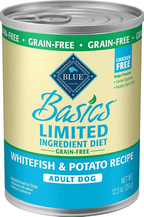 Blue basics doesn't contain any chicken, beef, corn, wheat, soy, dairy or eggs making it a good a natural dog food: Blue Buffalo Basics Grain Free Canned Dog Food | Review ...