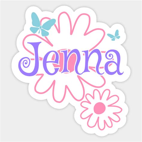 jenna girls name daisy butterflies jenna name sticker teepublic