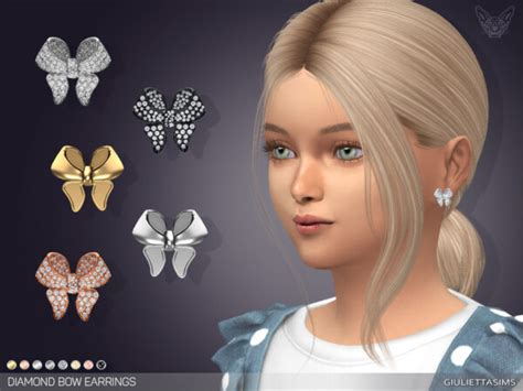 Diamond Pave Bow Earrings For Kids By Feyona From Tsr • Sims 4 Downloads