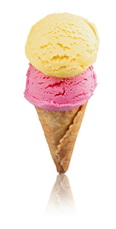 Two Different Flavor Ice Cream Scoops With Cone On Stock Photo Image