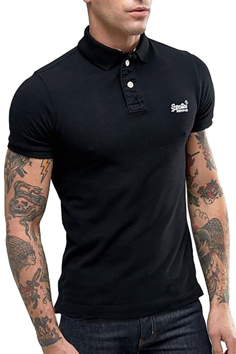 SuperDry Black Classic Pique Short-Sleeve Polo Shirt | CheapUndies