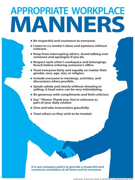 Workplace Manners Poster Usa Labor Law Posters Workplace Lab