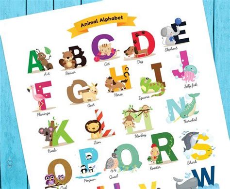 Alphabet Poster Nursery Decor Alphabet Animals Poster