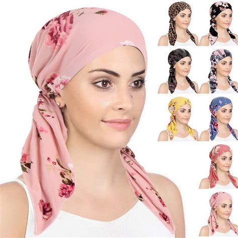 Muslim Women Inner Hijabs Cap Head Scarf Turban Chemotherapy Cap Printed Ladies Cotton Chemo Cap