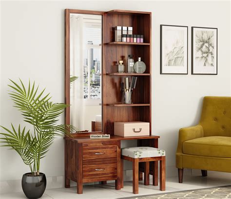 Buy Edrina Sheesham Wood Dressing Table With Storage Drawers And Stool