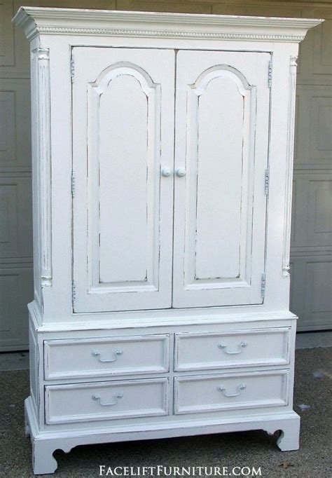 Every bit of painted bedroom furniture can be done in a cotton, white, buttermilk, grovel, dimness, drove um or beige paint wrap up. Distressed White Clothing Armoire | Clothing armoire ...