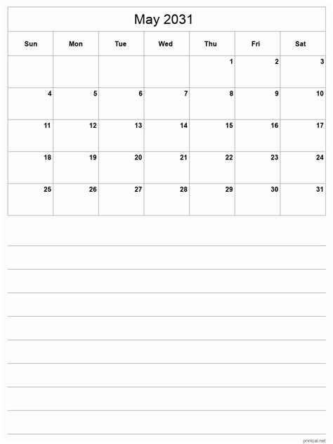 Printable May 2031 Calendar Free Printable Calendars