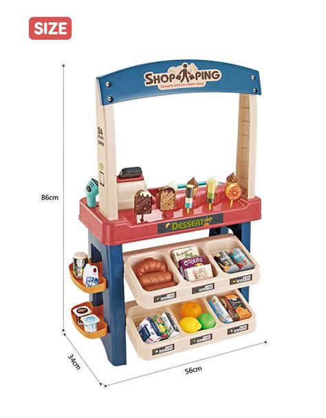 55 Piece Kids Pretend Role Play Supermarket Playset Grocery Shop Ice
