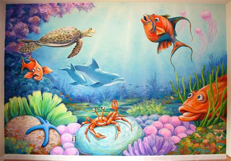 Underwater Mural Painted On Wall In Childs Bedroom By Dan Seese